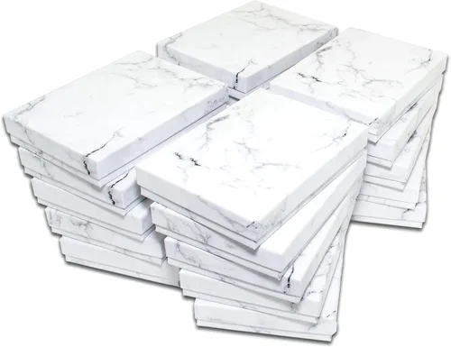 Miniatura 7 de TheDisplayGuys - Paquete de 25 cajas de regalo de cartón kraft #53 con relleno y tapa de algodón, color blanco mármol (5.4 x 3.9 x 1.0 pulgadas)