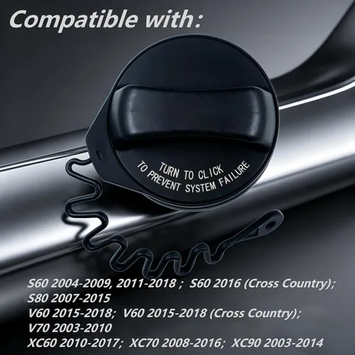 Miniatura 2 de 31392044 Tapa de depósito de combustible para XC60, XC70, XC90, S60, S80, V60, V60 Cross Country V70 2003 2004 2005 2006 2007 2008 2009 2010 1 201 2