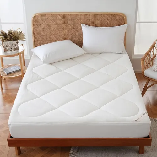 YOUR MOON Funda para colchón de lana natural Queen – 450GSM Lana australiana orgánica, cubrecolchón acolchado con bolsillo de 40.64 cm de Blanco -