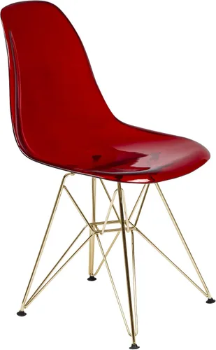 Miniatura 19 de LeisureMod Cresco Silla de comedor de acrílico moldeado con base Eiffel de metal dorado y diseño de respaldo curvado, silla auxiliar ligera