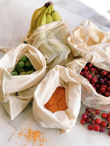 Miniatura 8 de purifyou Juego de 9 mini bolsas de lona de algodón orgánico reutilizables con cordón para comprar comestibles, productos secos, artículos esenciales
