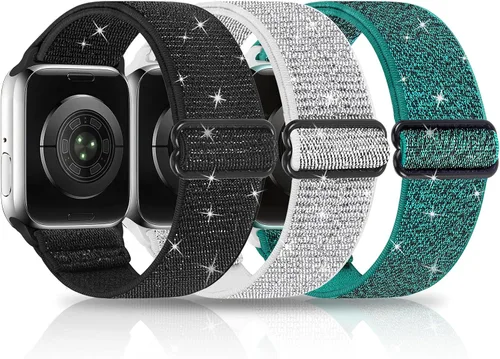Miniatura 8 de Paquete de 3 bandas elásticas brillantes compatibles con Apple Watch Band de 1.99 pulgadas, 1.49 pulgadas, 1.57 pulgadas, 1.57 pulgadas, 1.61