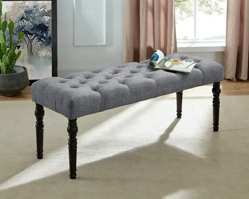 Miniatura 7 de Roundhill Furniture Leviton Urban Style - Juego de comedor de madera lavada oscura: mesa, 4 sillas y banco, gris