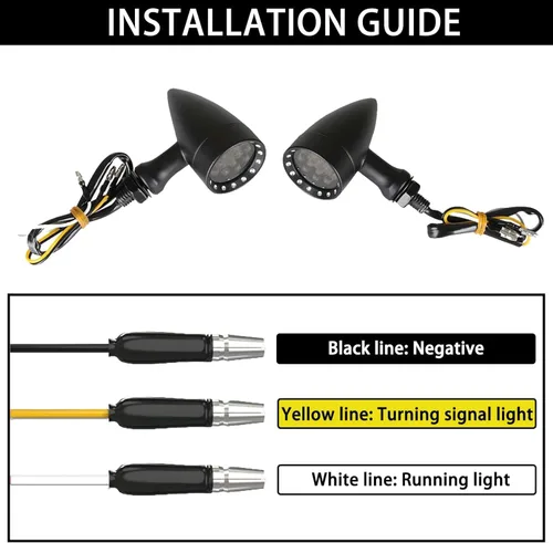 Miniatura 5 de DREAMIZER - Luces de señal de giro para motocicleta, color negro, 15 LEDs, diseño de bala, luces indicadoras delanteras y traseras, luz blanca y Luz