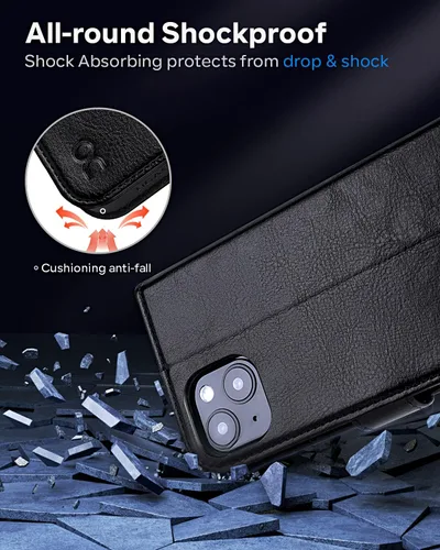 Miniatura 6 de OCASE Funda de piel sintética compatible con iPhone 14, con tarjetero y función atril con bloqueo RFID [carcasa interior de TPU a prueba de golpes]