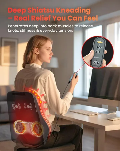 Miniatura 4 de COMFIER Masajeador de espalda con calor, masajeador shiatsu de tejido profundo para cuello y espalda, masajeador para aliviar el dolor de cuello