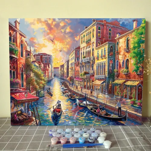 Miniatura 31 de Kit de pintura al óleo para ventana de playa, paisaje, por números, 16 x 20 pulgadas, lienzo, flores, paisaje, bricolaje, pintura al óleo para Pbn