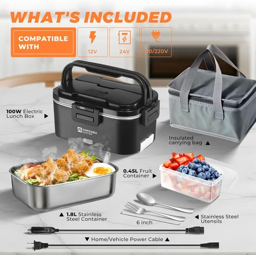 Miniatura 6 de Annie & Mia Design Fiambrera eléctrica para adultos, 100 W, 1.8 L, calentador de alimentos portátil para hombres, lonchera térmica para adultos