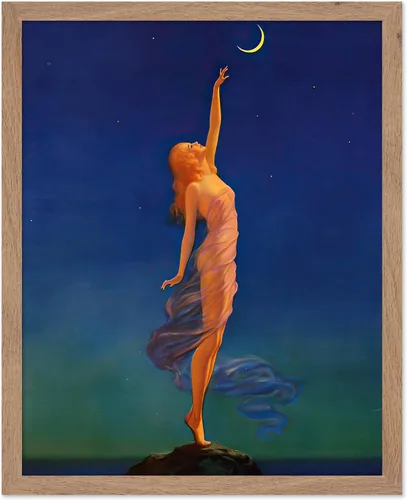 Poster Master Póster clásico – Impresión vintage Deco – Regalo para artista, amiga – Alcanzando la luna, mujer – Decoración de pared para el hogar,
