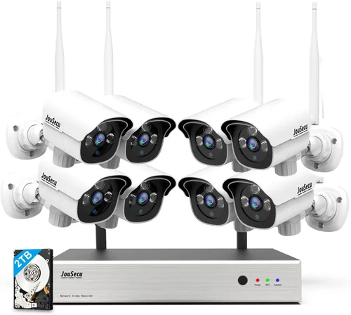 Sistema de cámara de seguridad 1080P inalámbrico con disco duro de 2 TB, kit de videovigilancia NVR de 8 canales Plug and Play con 8 unids HD Bullet