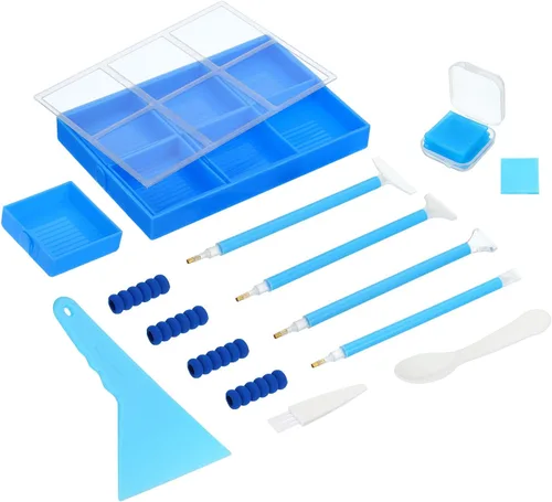 PATIKIL Bandeja pintada con diamantes, 26 piezas de accesorios pintados con diamantes, bandejas grandes de arte de diamantes, bandeja de Azul