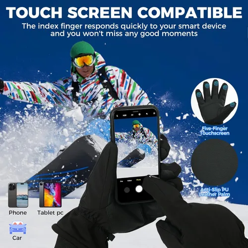 Miniatura 5 de ZENUTA Waterproof Winter Gloves Men, Windproof Snow Ski Gloves, Breathable Warm Thermal Gloves for Women, 5-Finger Touchscreen Gloves for Driving
