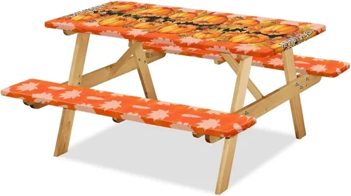 Miniatura 13 de Juego de 3 piezas de mantel de picnic con hojas de arce de pavo y girasol, lavable a máquina, fácil de instalar, funda para mesas y asientos Girasol
