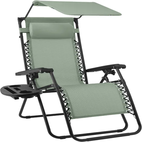 Miniatura 24 de Best Choice Products Sillón reclinable de 30 pulgadas de ancho con gravedad cero para exteriores, con toldo ajustable, reposacabezas, bandeja