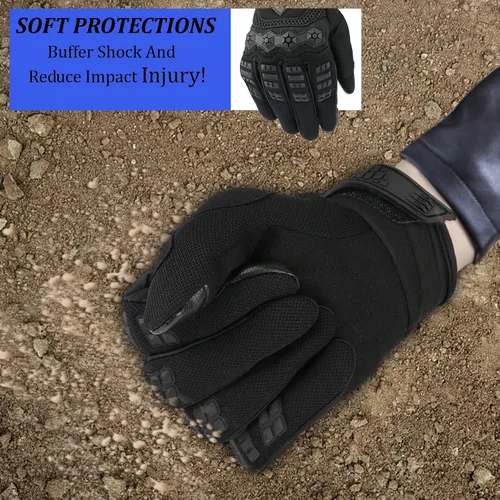 Miniatura 2 de Guantes de motocross/motocicleta de pantalla táctil de dedo completo para hombres, aptos para bicicleta BMX MX ATV MTB, para andar todoterreno Negro