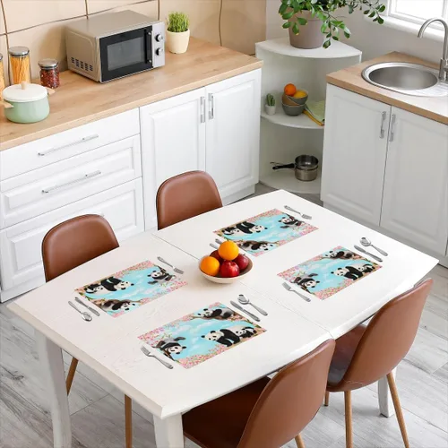 Miniatura 3 de jejeloiu Juego de 4 manteles individuales con diseño de panda de 12 x 18 pulgadas, lindos manteles individuales de animales con diseño de cerezo