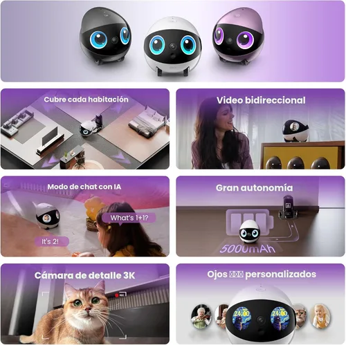 Miniatura 2 de Enabot EBO Air 2 Plus FamilyBot 3K Cámara Doméstica Robot: Cámara para Interior, Robot Acompañante Movible, Video de 2 Vías, Modo de Chat de IA