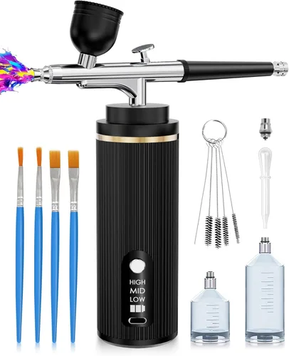 Miniatura 9 de Airbrush-Kit - Compresor de aerógrafo inalámbrico recargable - Pistola de aerógrafo de mano automática, juego de aerógrafo, cepillo de aire Rosa