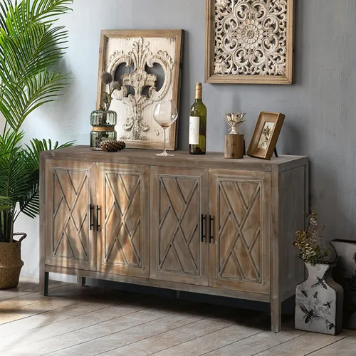 Miniatura 9 de LUMISOL Aparador de buffet negro vintage, gabinete de almacenamiento americano con estante ajustable, consola de 4 puertas, soporte para TV de hasta