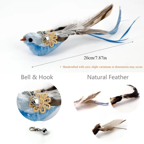 Miniatura 2 de Juego de 12 juguetes interactivos de varita de plumas para gatos, 11 recambios de pájaros y plumas con campanas + varita de succión flexible, diseño