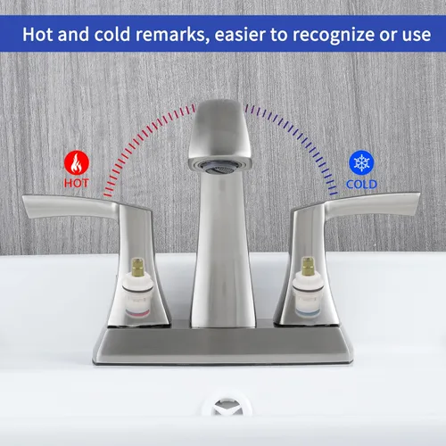 Miniatura 3 de VXV Grifo de baño de níquel cepillado, 2 manijas de arco bajo, grifos de lavabo de baño de 4 pulgadas con drenaje emergente y líneas de suministro