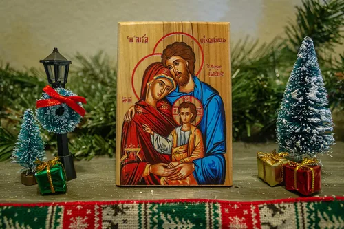 Miniatura 2 de Logos Trading Post Icono a todo color de madera de olivo de tierra santa de Israel, Sagrada Familia - Jesús, Virgen María y José, placa de icono