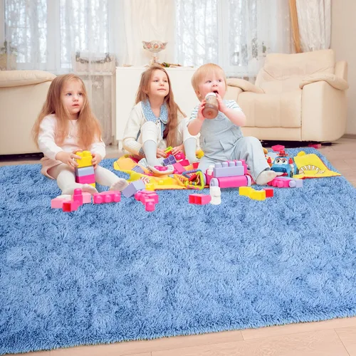 Miniatura 3 de Keeko - Alfombras esponjosas azules de pelo largo para dormitorio, habitación de niños, 6x9, lindas alfombras de pelo largo para bebé, alfombra Azul