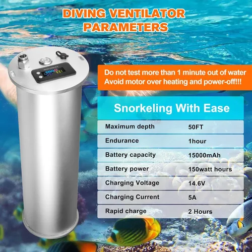 Miniatura 5 de Sistema de ventilación de buceo, dispositivo portátil de respiración subacuática pulmonar sin tanque con tubo de 50 pies de largo, compresor de aire