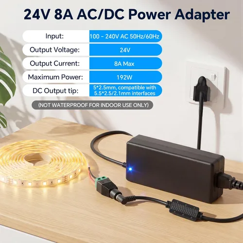 Miniatura 2 de 24V 8A Power Supply 192W Adapter, 100-240V AC to 24 Volt 8 Amp DC Power Supply with Terminal Connector, 24 Volt Transformer with 5.5x2.5mm DC Output