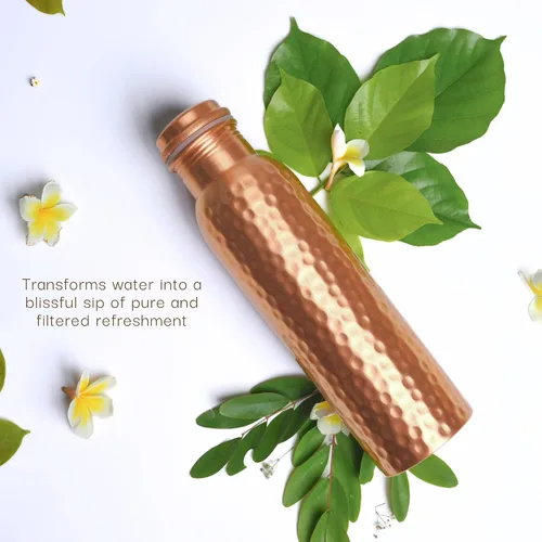 Miniatura 4 de RAJRANG Botella de agua de cobre puro martillado puro – 1 litro botella ayurvédica a prueba de fugas para hidratación, bienestar