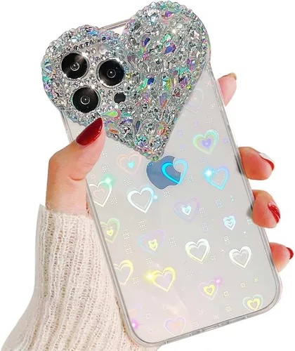 Miniatura 17 de Bonita funda para iPhone 11 con purpurina 3D para mujeres y niñas, bonita funda transparente con diamantes de imitación y diamantes de imitación