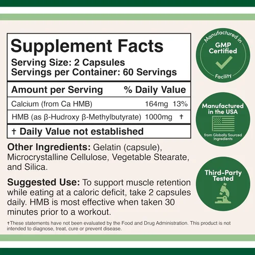 Miniatura 2 de Double Wood Supplements Suplemento HMB, probado por terceros, sin OMG, sin gluten, 120 cápsulas, 1000 mg por porción, 500 mg por cápsula