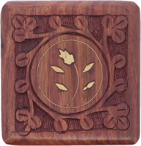 Miniatura 5 de LiShay - Joyero de madera con flores talladas cuadradas