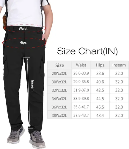 Miniatura 6 de WORK IDEA Pantalones de senderismo para hombre, impermeables, ligeros, pantalones de pesca al aire libre con bolsillos tipo cargo