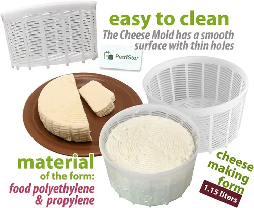 Miniatura 2 de PetriStor Molde de queso suave para queso, 3 piezas, 1.25 cuartos de galón, molde de queso mediano, suministros caseros para hacer queso, molde
