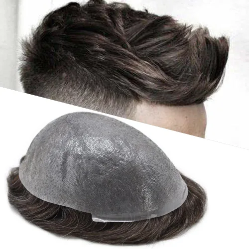 Miniatura 54 de Tupé para hombre, extensiones de cabello humano Remy para hombre, piel fina, 0.002 in, sistema de reemplazo de cabello con bucle en V para hombres