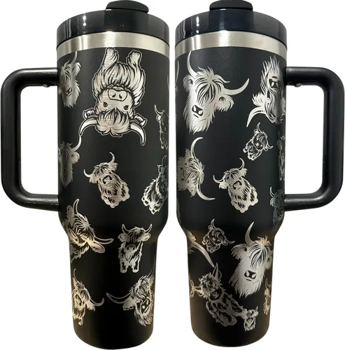 Miniatura 28 de Botella de agua de acero inoxidable de 40 oz taza Longhorn Bottle Bull Tumbler Cow Gift Western Water Bottle Cup (24oz Cream(90)-Longhorn (D35))