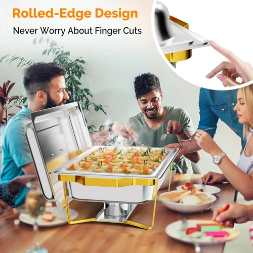 Miniatura 3 de ROVSUN Platos de roce para buffet, paquete de 6 platos de 9 cuartos de galón [elegante oro y plata] con diseño de borde enrollado, juego