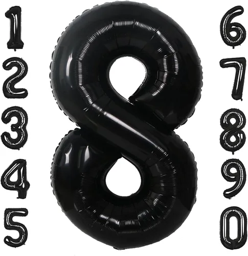 Miniatura 32 de Globos de 40 pulgadas negros con número 0 de helio, globos negros gigantes con número 0 para decoraciones de fiesta de cumpleaños, aniversario, baby