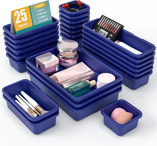Miniatura 15 de Juego de 6 organizadores de cajones, organizador divisor de cajones de maquillaje de 3 tamaños con almohadillas antideslizantes, contenedores