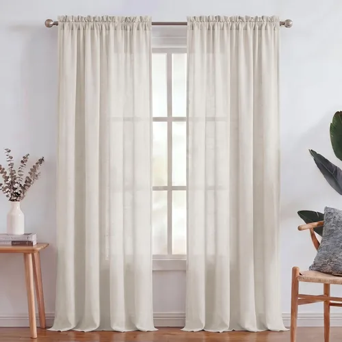 Miniatura 8 de Turquoize cortinas traslúcidas de lino natural, cortinas semitransparentes, cortinas de arpillera con bolsillo para cortinero, paneles para ventana