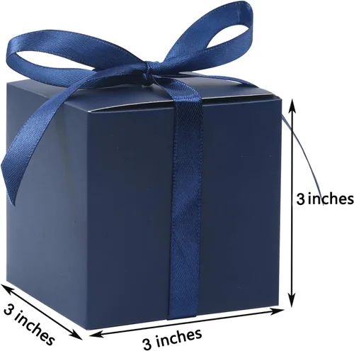 Miniatura 6 de COTOPHER 100 cajas de favor de boda, cajas de regalo de papel de 3 x 3 x 3 pulgadas, cajas de regalo pequeñas con cintas, cajas pequeñas para Azul
