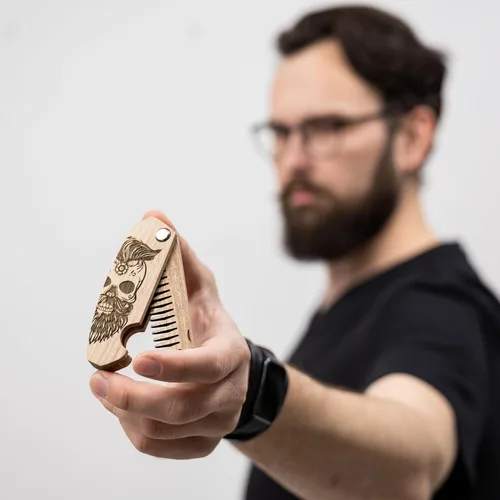 Miniatura 2 de Enjoy The Wood - Peine para barba de madera para hombres, accesorios plegables de bolsillo para barba para hombres, peine de nogal grabado