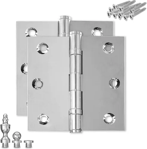 Miniatura 29 de Bisagra de puerta de latón macizo, rodamiento de bolas pulido de 3.5 x 3.5 pulgadas con puntas decorativas de rosca incluidas, juego de 2 bisagras
