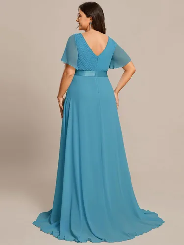 Miniatura 8 de Ever-Pretty Vestido formal para mujer, Navidad, Año Nuevo, cuello en V, gasa, talla grande, largo hasta el suelo, vestido de dama de honor