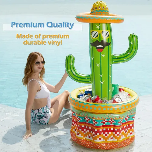 Miniatura 3 de Jasonwell Hielera inflable para fiesta en la piscina – Cubo de hielo de cactus para fiesta de Luau hawaiano tropical playa temática cumpleaños