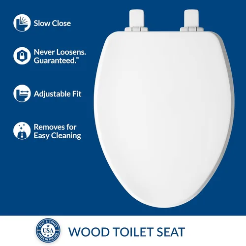 Miniatura 2 de Bemis Ashland - Asiento de inodoro de madera moderno con borde decorativo, cierre lento, bisagras seguras, fabricado en Estados Unidos, alargado