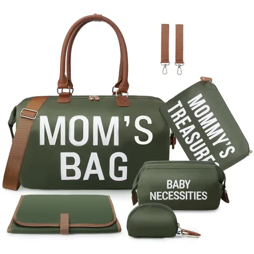 Miniatura 9 de printe Bolsa de pañales grande de 6 piezas con cambiador y 2 bolsas organizadas, bolsa de mamá para hospital con funda para chupete, correas, gancho