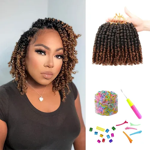 Miniatura 15 de Cabello de Ganchillo Pre-Retorcido Passion Twist para Mujeres Negras y Niños, Cabello Passion Twist Pre-Enrollado Trenzas Bohemias 4 Pulgadas 8