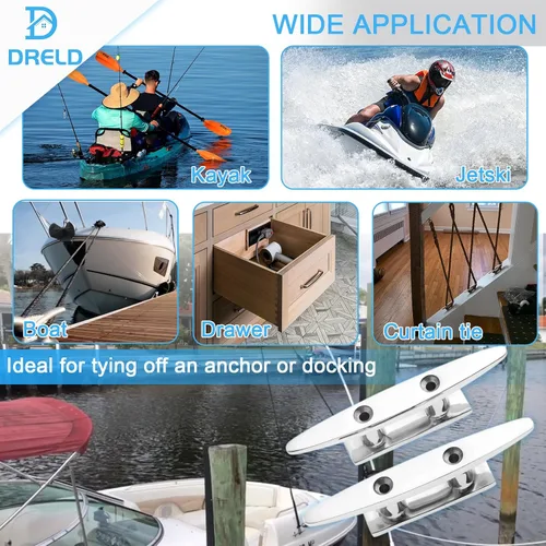 Miniatura 7 de DRELD Tacos de barco de base abierta de 4 pulgadas, tacos de muelle de acero inoxidable de grado marino accesorios de amarre